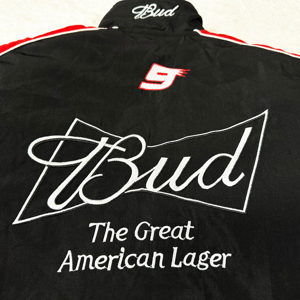 Budweiser Black Vintage Racing Jacket | Classic & Padded Style - Sport Idea